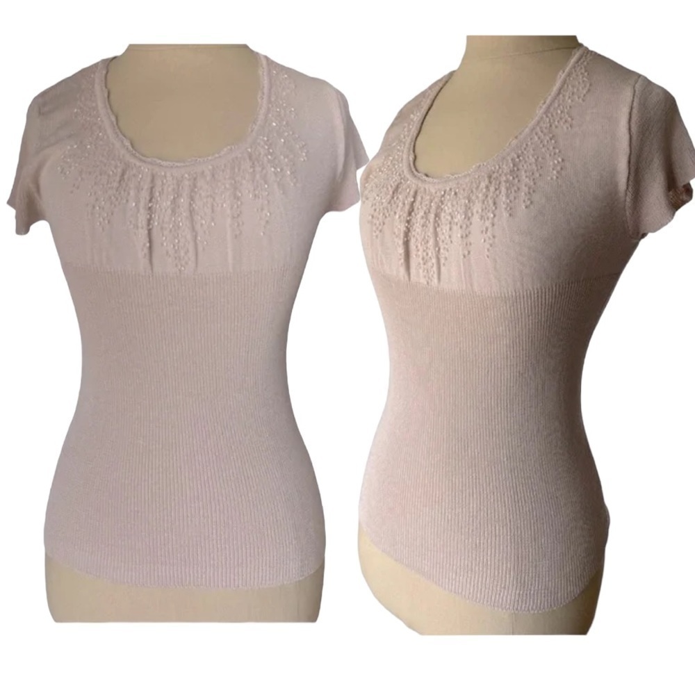 Womens Empire Waist Fairy Beaded Knit Top Ginger Beige Color, Size Small Korean